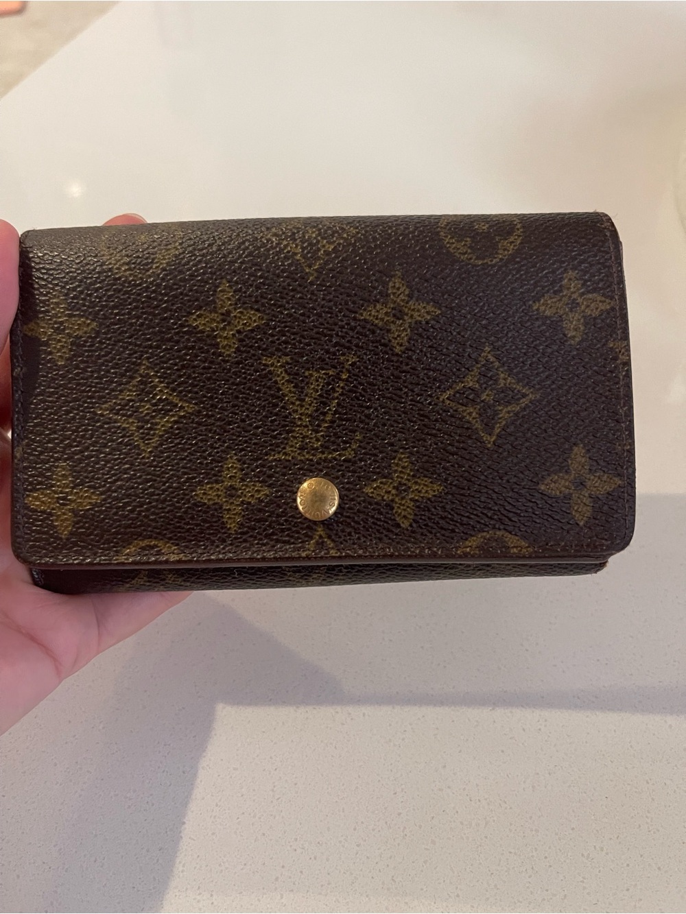 Louis Vuitton Monogram Compact Fold Wallet - Brown with Gold Snap AUTHENTIC